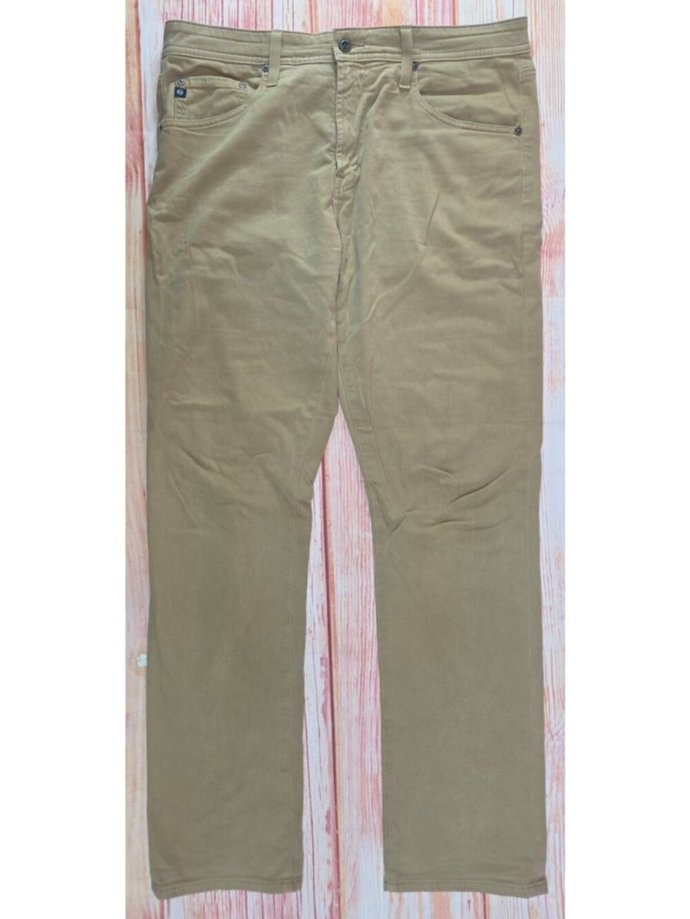 AG Adriano Goldschmied Everett Slim Straight Sateen Pants 34x32 Beige